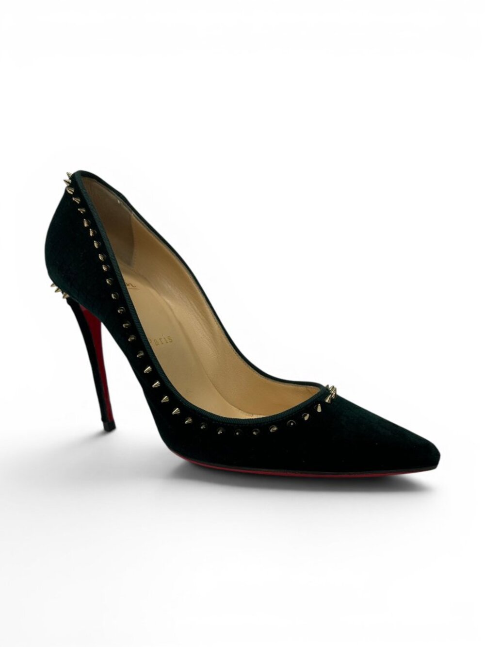 Stunning Christian Louboutin Anjalina 100 Forest Green Velvet Pumps, 38.5
